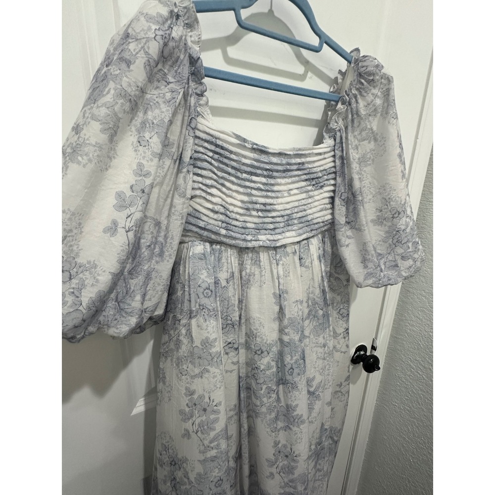 Worth Collective Melody Maxi Dress Blue Floral Puff Sleeve Tie Back Size L - Picture 6 of 15